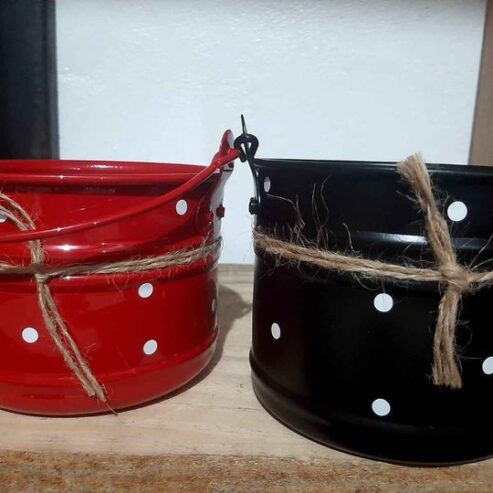 Cachepot vaso Balde em metal com alça